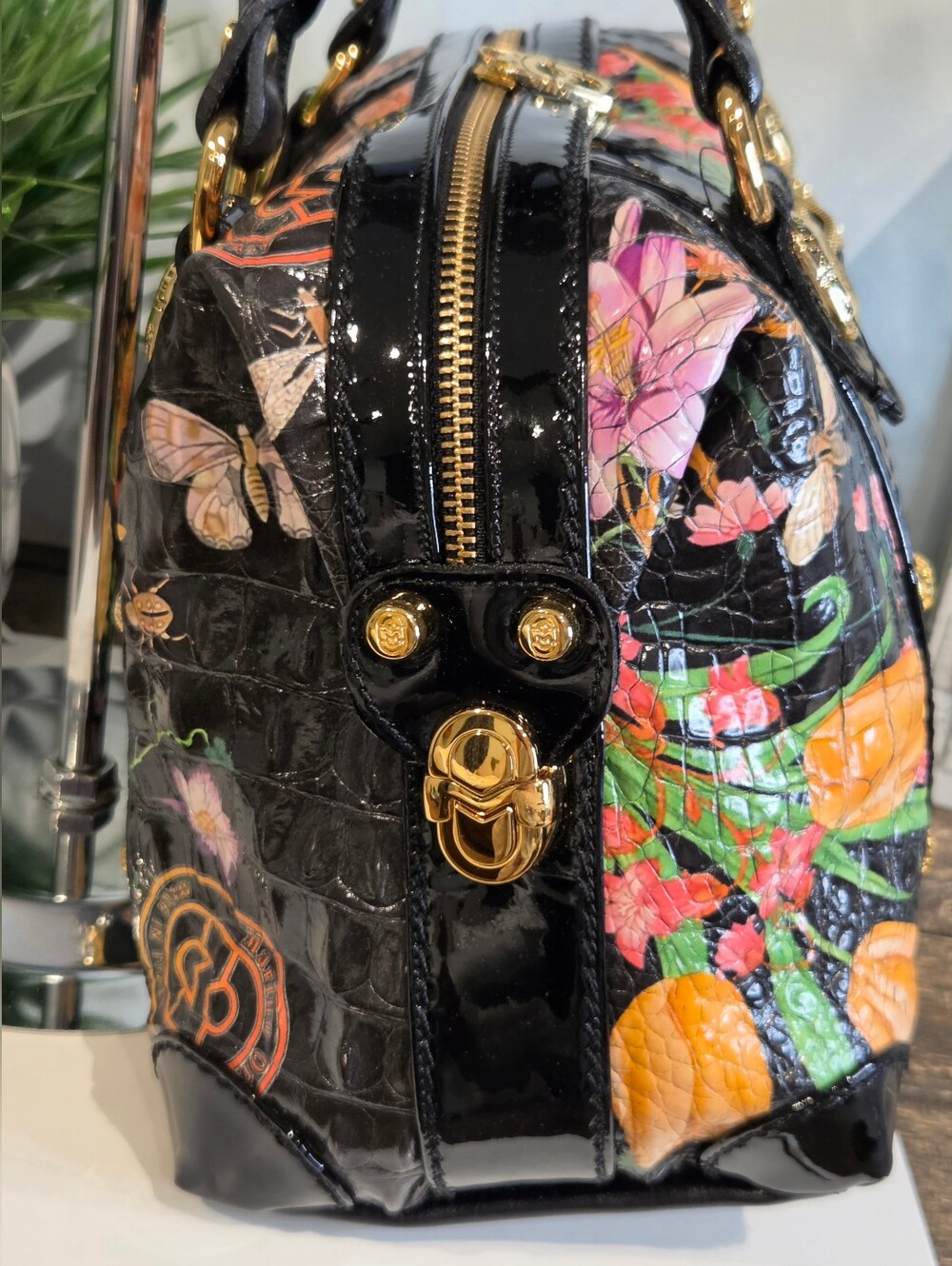 Marino Orlandi mo4670 Cocco Fiori Nero Bowler Bag - Picture 9 of 16